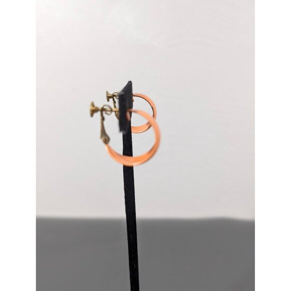 Vintage Napier Orange Peach Metal Hoop Earrings Screw Back CLip - Picture 2 of 8